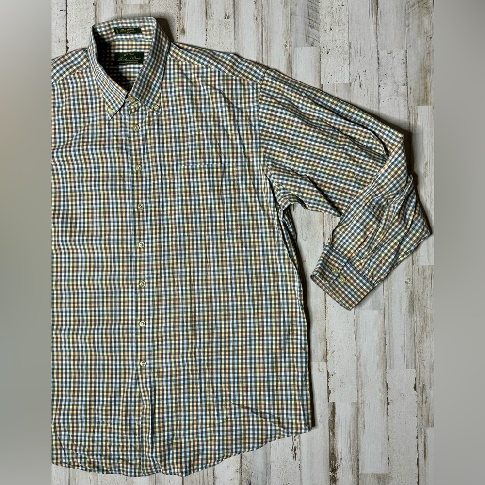 Orvis Men's Casual Button Down Shirt - Blue, yellow, gold checked pattern. - Picture 2 of 13